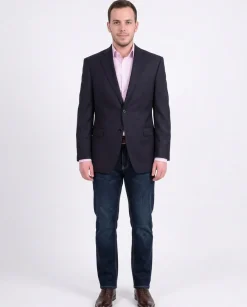 I Uomo Men's Regular Fit Navy Blue Textured Two Button Wool Blazer Sportcoat