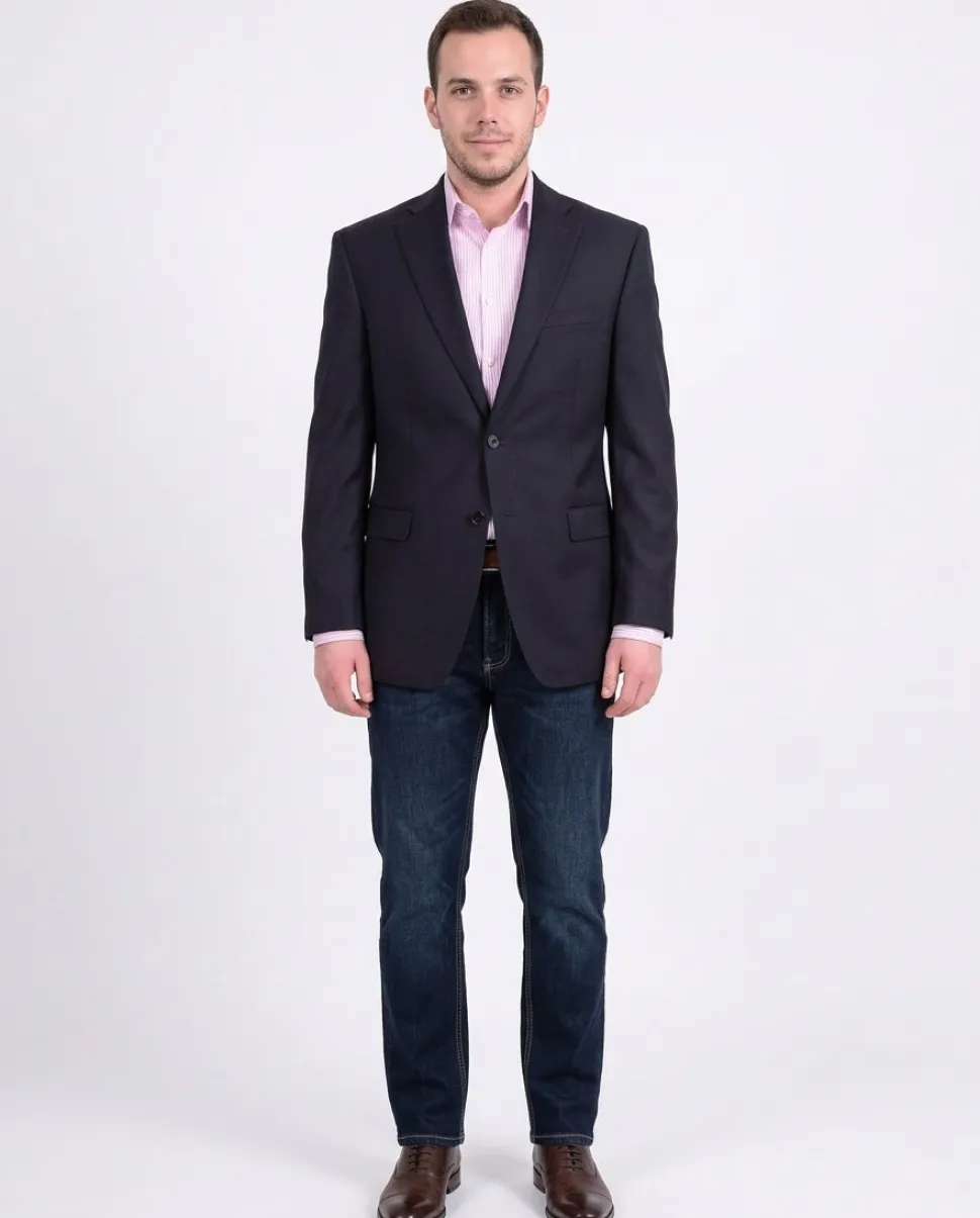 I Uomo Men's Regular Fit Navy Blue Textured Two Button Wool Blazer Sportcoat