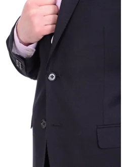 I Uomo Men's Regular Fit Navy Blue Textured Two Button Wool Blazer Sportcoat