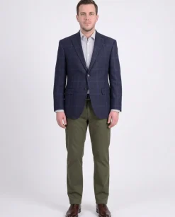 I Uomo Mens Regular Fit Navy Blue Plaid Two Button Wool Blazer Sportcoat