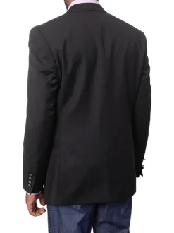 I Uomo Mens Solid Black 100% Wool Regular Fit Blazer Sportcoat