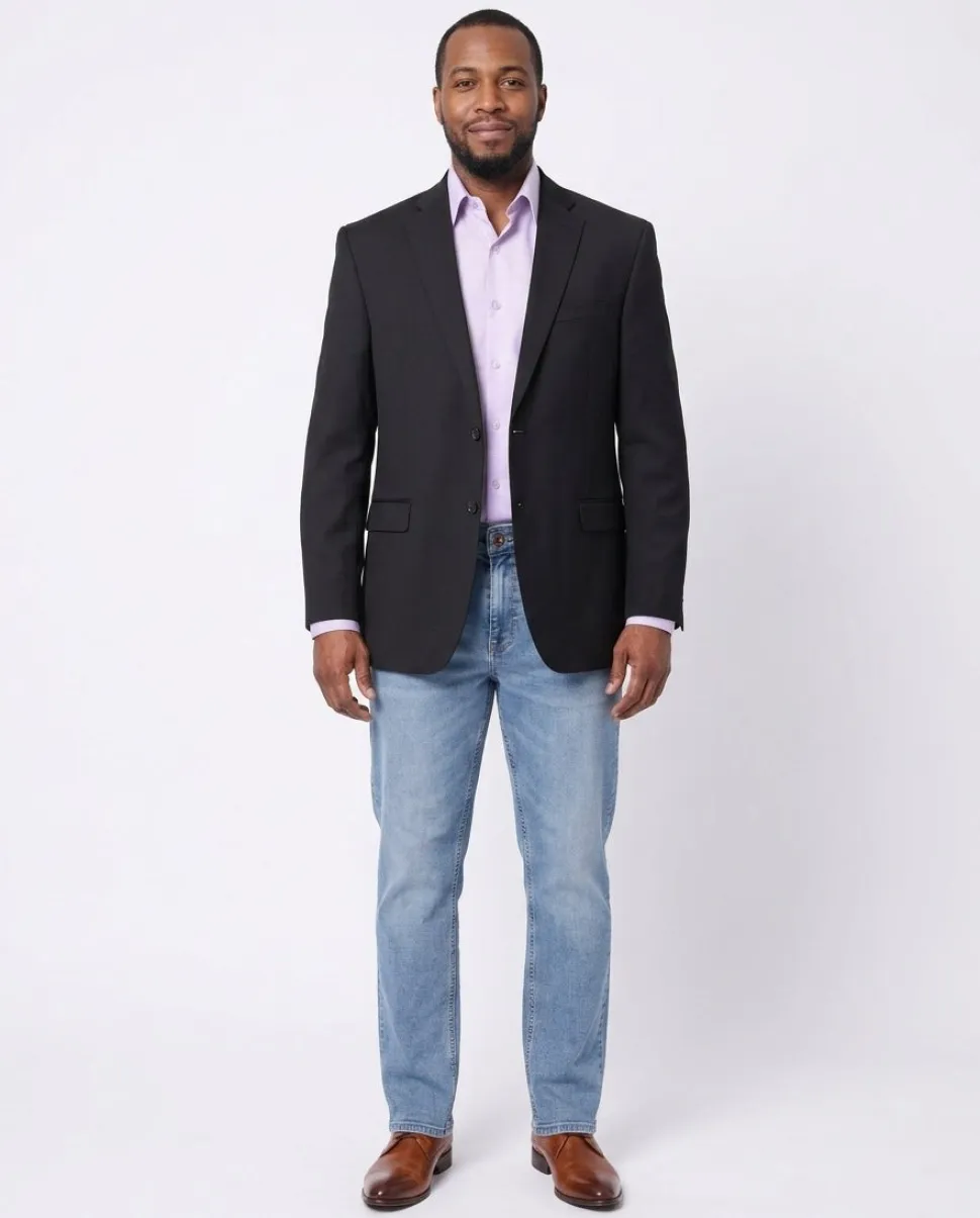 I Uomo Mens Solid Black 100% Wool Regular Fit Blazer Sportcoat