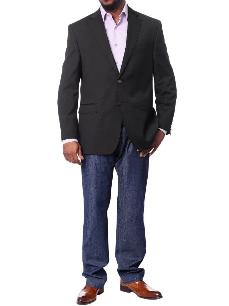 I Uomo Mens Solid Black 100% Wool Regular Fit Blazer Sportcoat