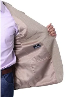 I Uomo Mens Tan Silk Wool Blend Regular Fit Blazer Sportcoat