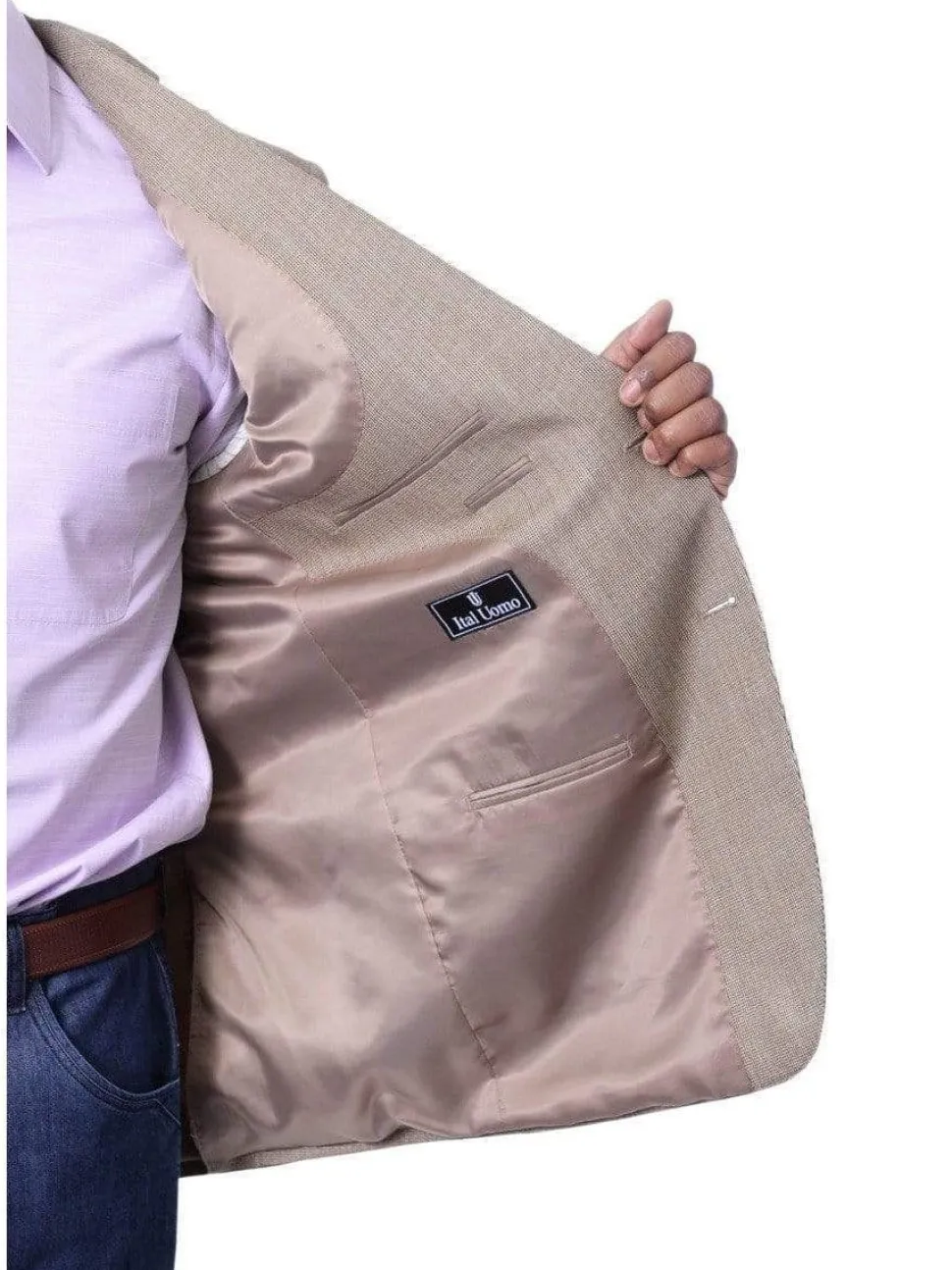 I Uomo Mens Tan Silk Wool Blend Regular Fit Blazer Sportcoat
