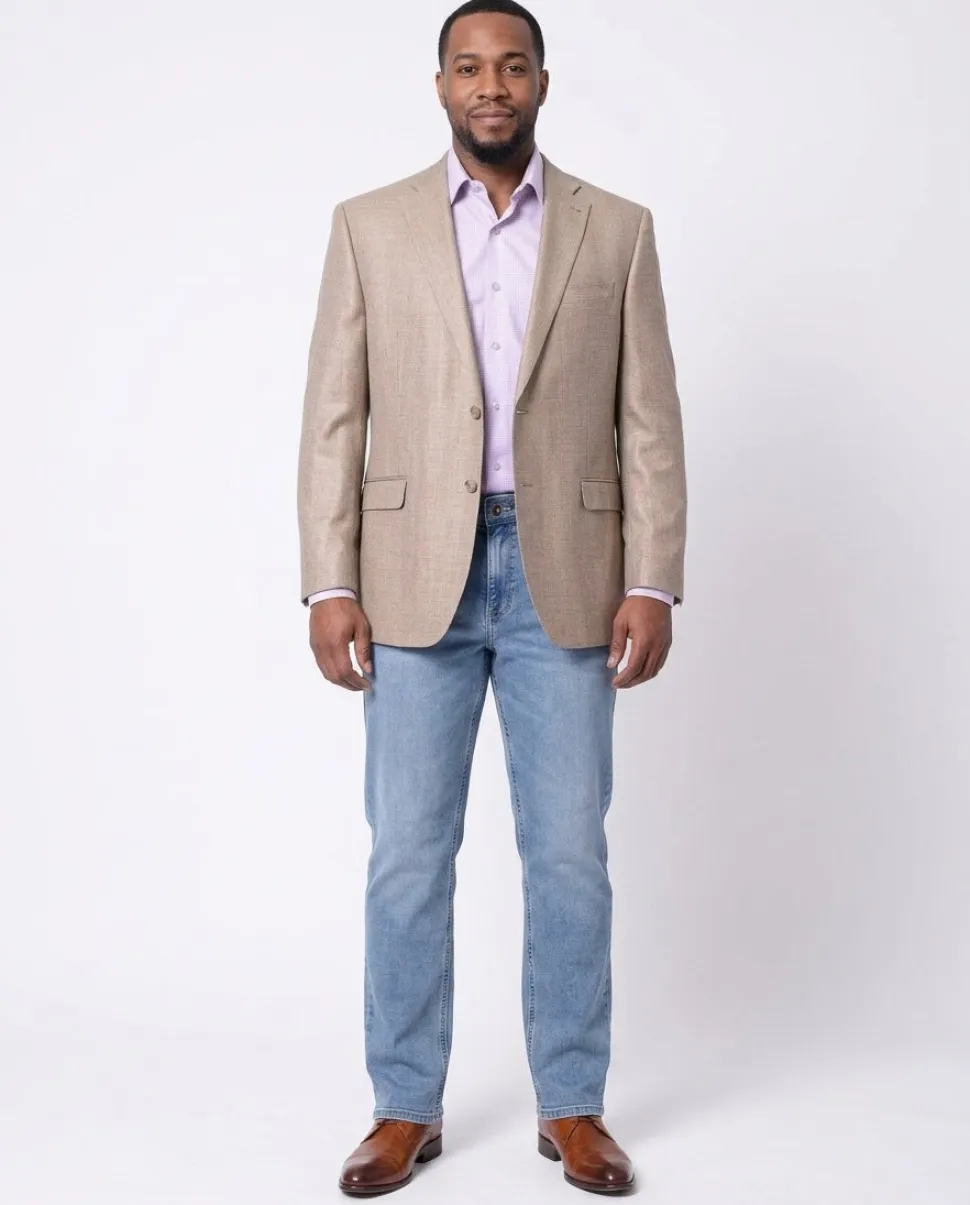 I Uomo Mens Tan Silk Wool Blend Regular Fit Blazer Sportcoat