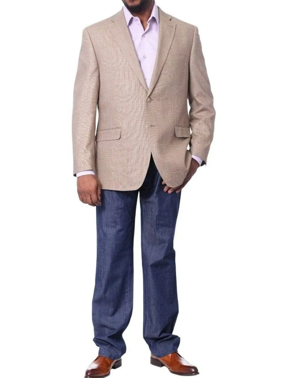 I Uomo Mens Tan Silk Wool Blend Regular Fit Blazer Sportcoat