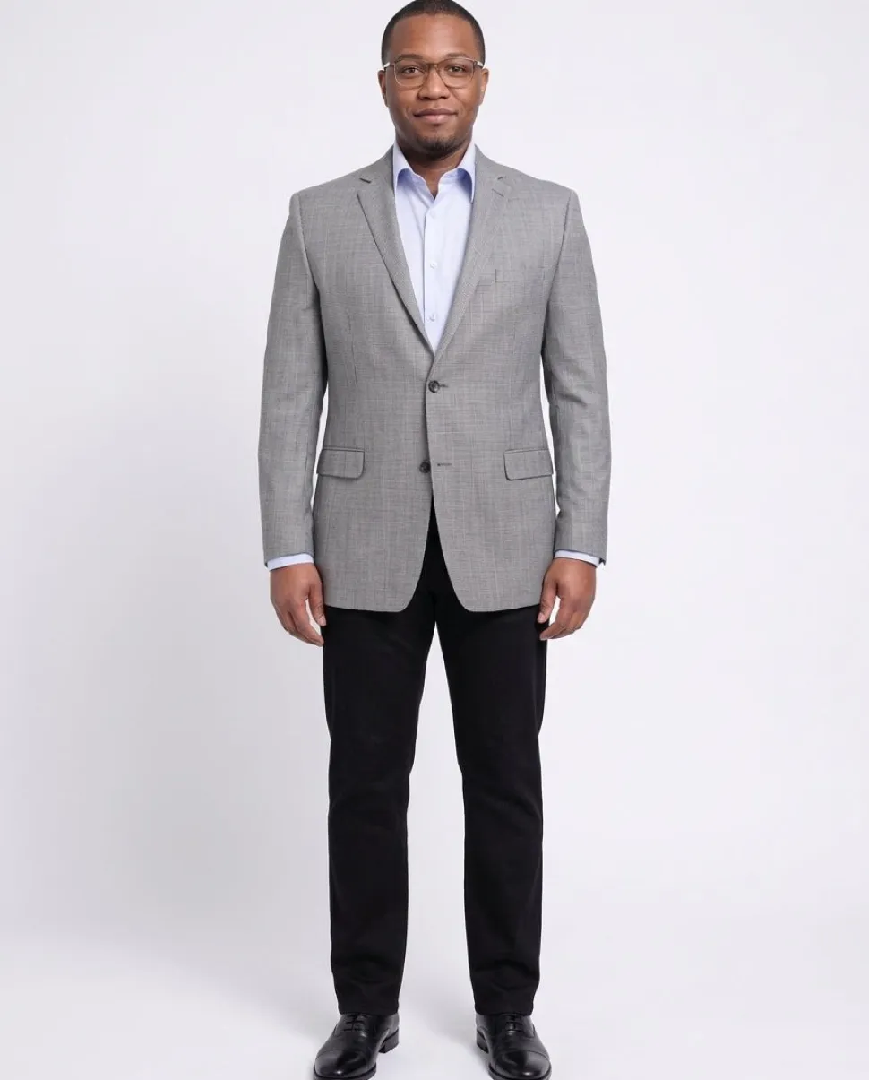 I Uomo Regular Fit Gray Textured Weave Silk Wool Blend Blazer Sportcoat