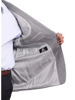 I Uomo Regular Fit Gray Textured Weave Silk Wool Blend Blazer Sportcoat
