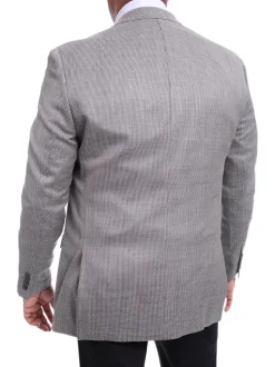 I Uomo Regular Fit Gray Textured Weave Silk Wool Blend Blazer Sportcoat