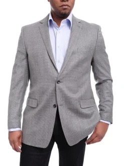 I Uomo Regular Fit Gray Textured Weave Silk Wool Blend Blazer Sportcoat