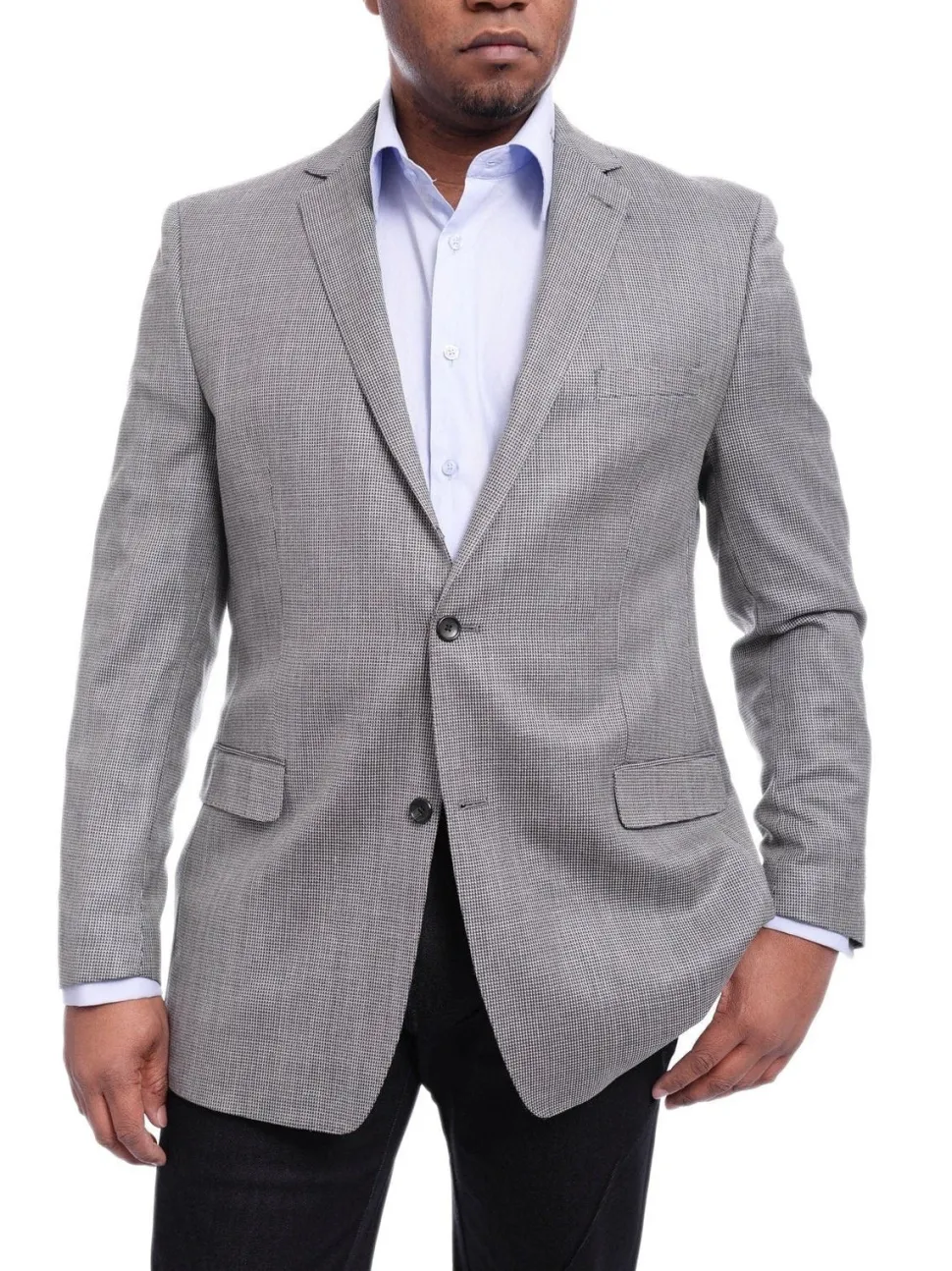 I Uomo Regular Fit Gray Textured Weave Silk Wool Blend Blazer Sportcoat