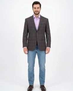 I Uomo Regular Fit Men's Brown & Blue Plaid Two Button Wool Blazer Sportcoat