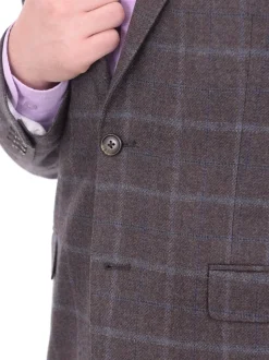 I Uomo Regular Fit Men's Brown & Blue Plaid Two Button Wool Blazer Sportcoat