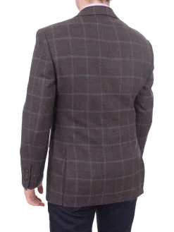 I Uomo Regular Fit Men's Brown & Blue Plaid Two Button Wool Blazer Sportcoat
