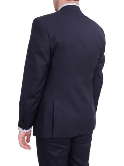 I Uomo Regular Fit Navy Blue Mini Check Plaid Two Button 100% Wool Men's Suit