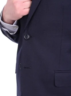 I Uomo Regular Fit Navy Blue Mini Check Plaid Two Button 100% Wool Men's Suit