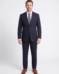I Uomo Regular Fit Navy Blue Mini Check Plaid Two Button 100% Wool Men's Suit