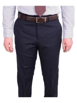 I Uomo Regular Fit Navy Blue Mini Check Plaid Two Button 100% Wool Men's Suit