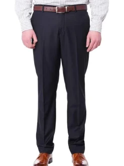 Jack Solamente Mens Solid Navy Blue Wool Blend Slim Fit Dress Pants
