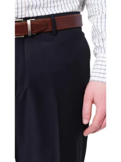 Jack Solamente Mens Solid Navy Blue Wool Blend Slim Fit Dress Pants