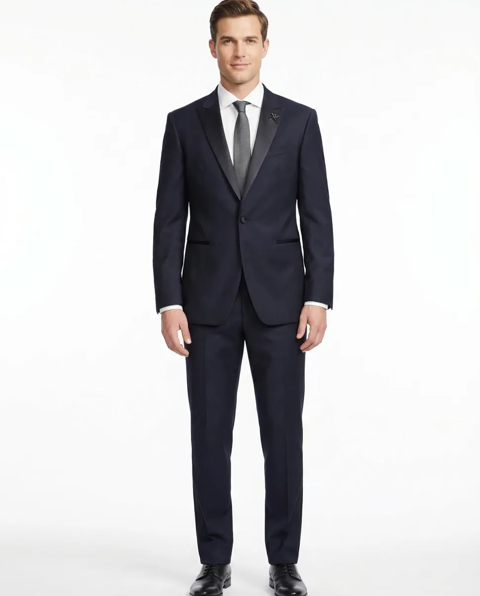 John Varvatos Bleecker Half-Canvassed Mens Navy Tuxedo