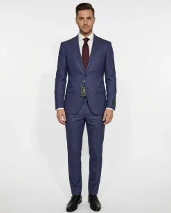 John Varvatos Check Blue Half-Canvassed Slim Fit Two Button Wool Suit