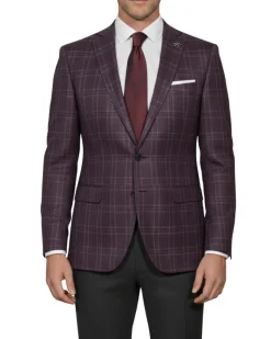 John Varvatos Glen Plaid Burgundy Slim Fit Wool Two Button Blazer Sportcoat