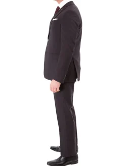 John Varvatos Half-Canvassed Windowpane Burgundy Slim Fit Two Button Stretch Wool Suit