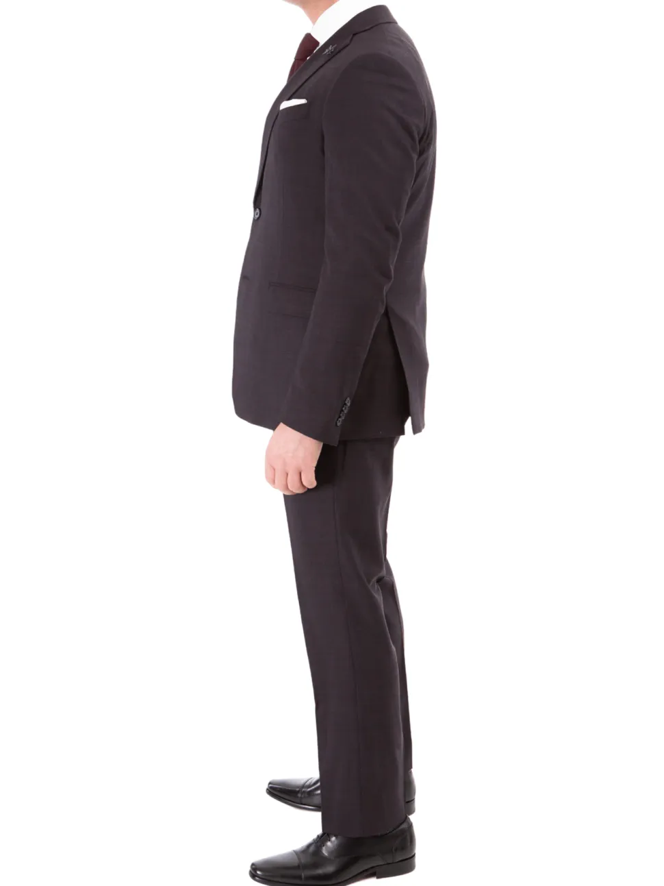 John Varvatos Half-Canvassed Windowpane Burgundy Slim Fit Two Button Stretch Wool Suit