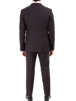 John Varvatos Half-Canvassed Windowpane Burgundy Slim Fit Two Button Stretch Wool Suit