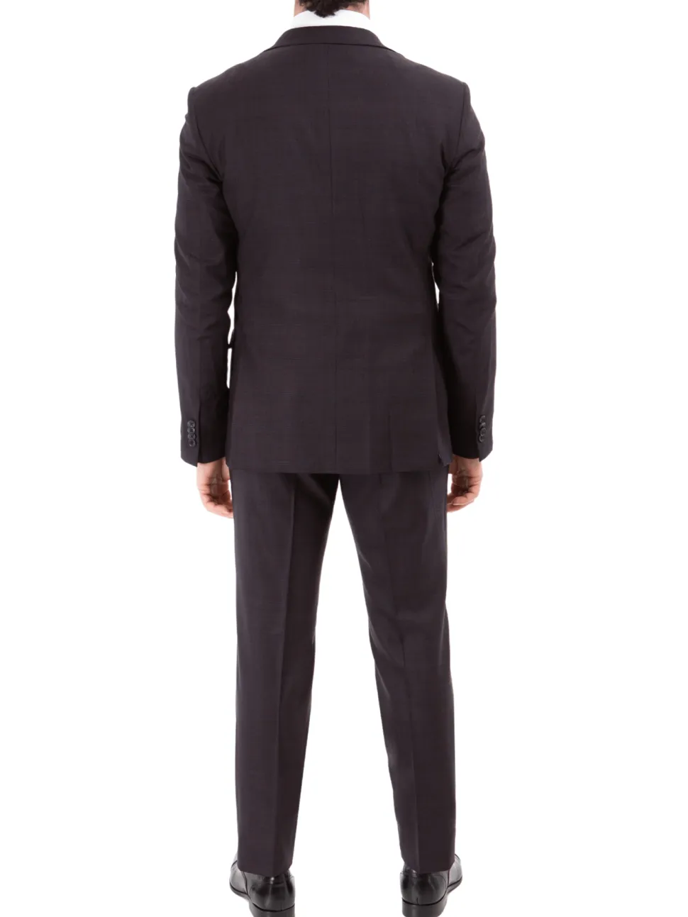 John Varvatos Half-Canvassed Windowpane Burgundy Slim Fit Two Button Stretch Wool Suit