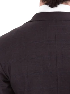 John Varvatos Half-Canvassed Windowpane Burgundy Slim Fit Two Button Stretch Wool Suit