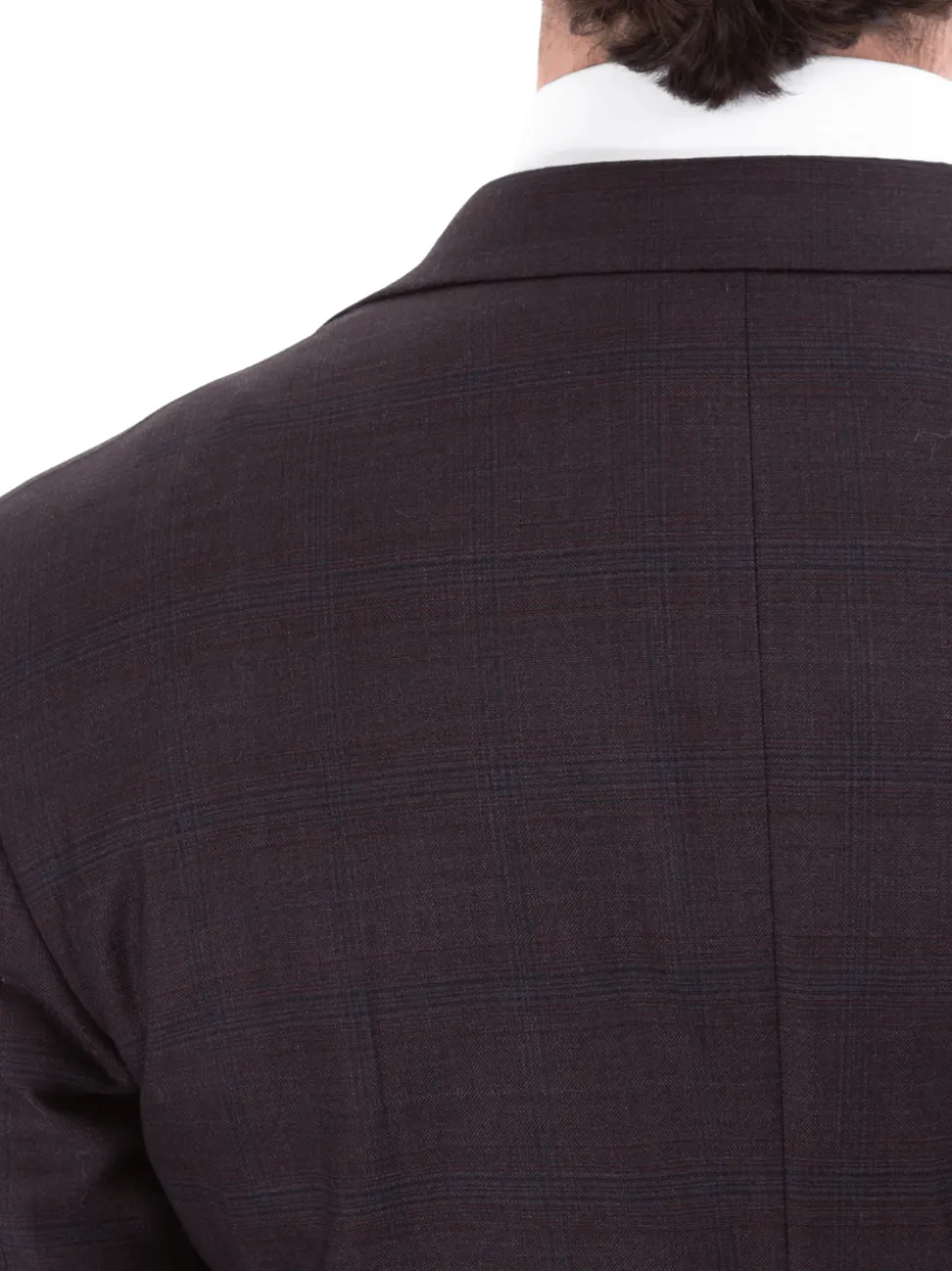 John Varvatos Half-Canvassed Windowpane Burgundy Slim Fit Two Button Stretch Wool Suit