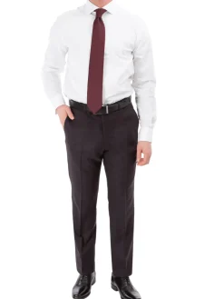 John Varvatos Half-Canvassed Windowpane Burgundy Slim Fit Two Button Stretch Wool Suit