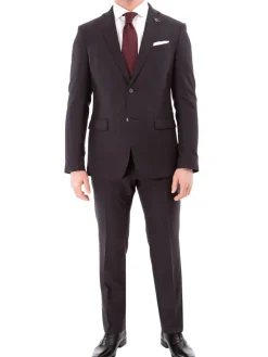 John Varvatos Half-Canvassed Windowpane Burgundy Slim Fit Two Button Stretch Wool Suit