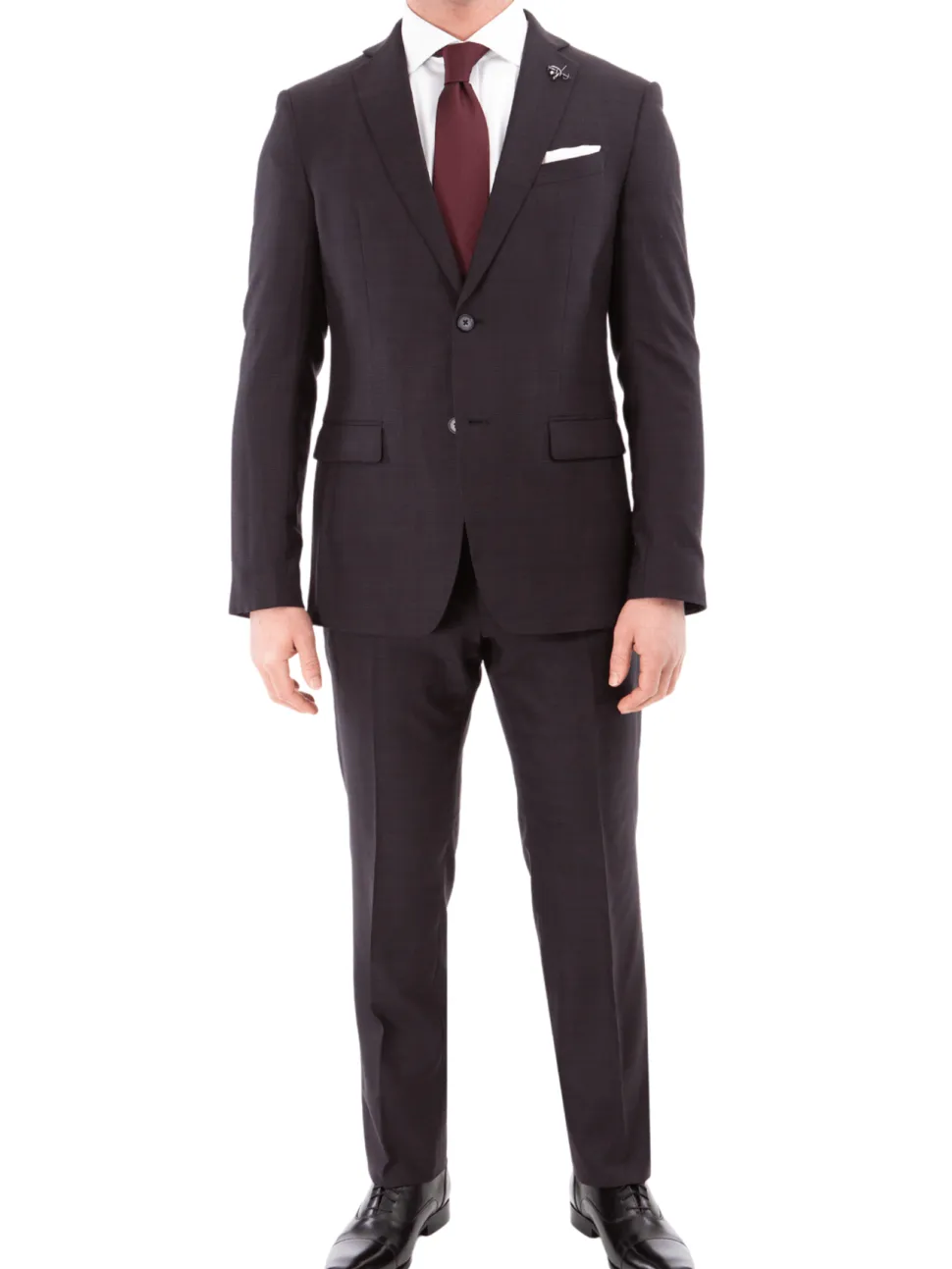 John Varvatos Half-Canvassed Windowpane Burgundy Slim Fit Two Button Stretch Wool Suit