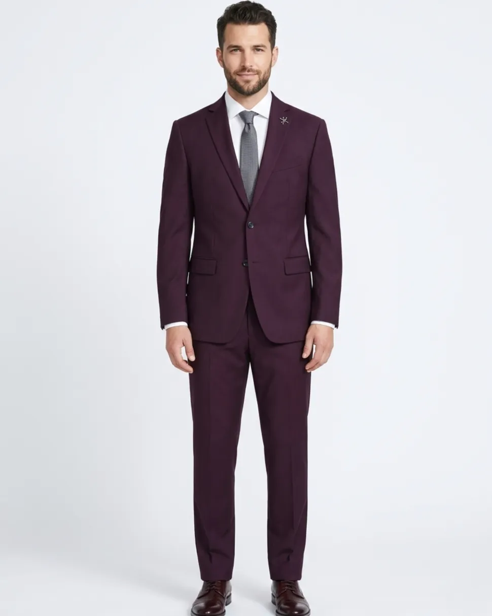 John Varvatos Half-Canvassed Burgundy Two Button 100% Wool Suit