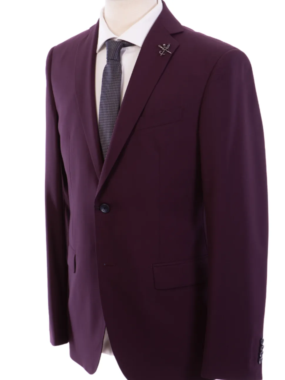 John Varvatos Half-Canvassed Burgundy Two Button 100% Wool Suit