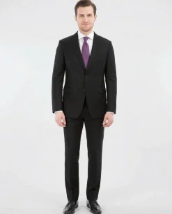 John Varvatos Half-Canvassed Black Two Button Wool Blend Suit