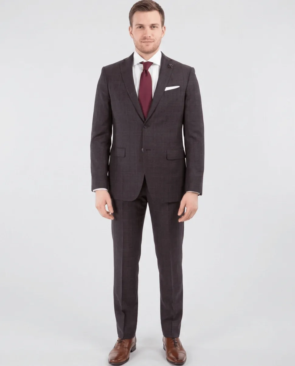 John Varvatos Half-Canvassed Burgundy Two Button Wool Blend Suit