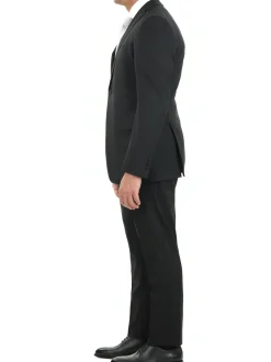 John Varvatos Mens Slim Fit Black Tonal Striped Two Button Wool Blend Suit