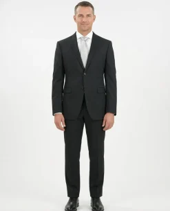 John Varvatos Mens Slim Fit Black Tonal Striped Two Button Wool Blend Suit