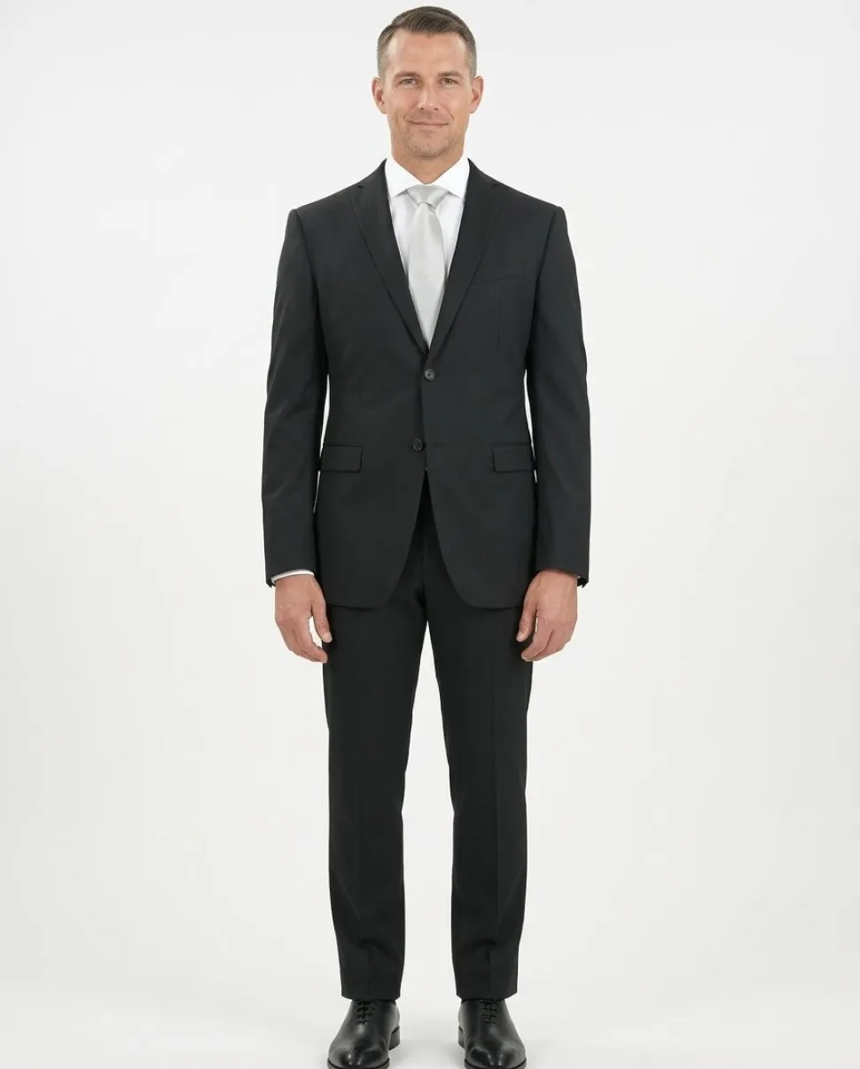 John Varvatos Mens Slim Fit Black Tonal Striped Two Button Wool Blend Suit