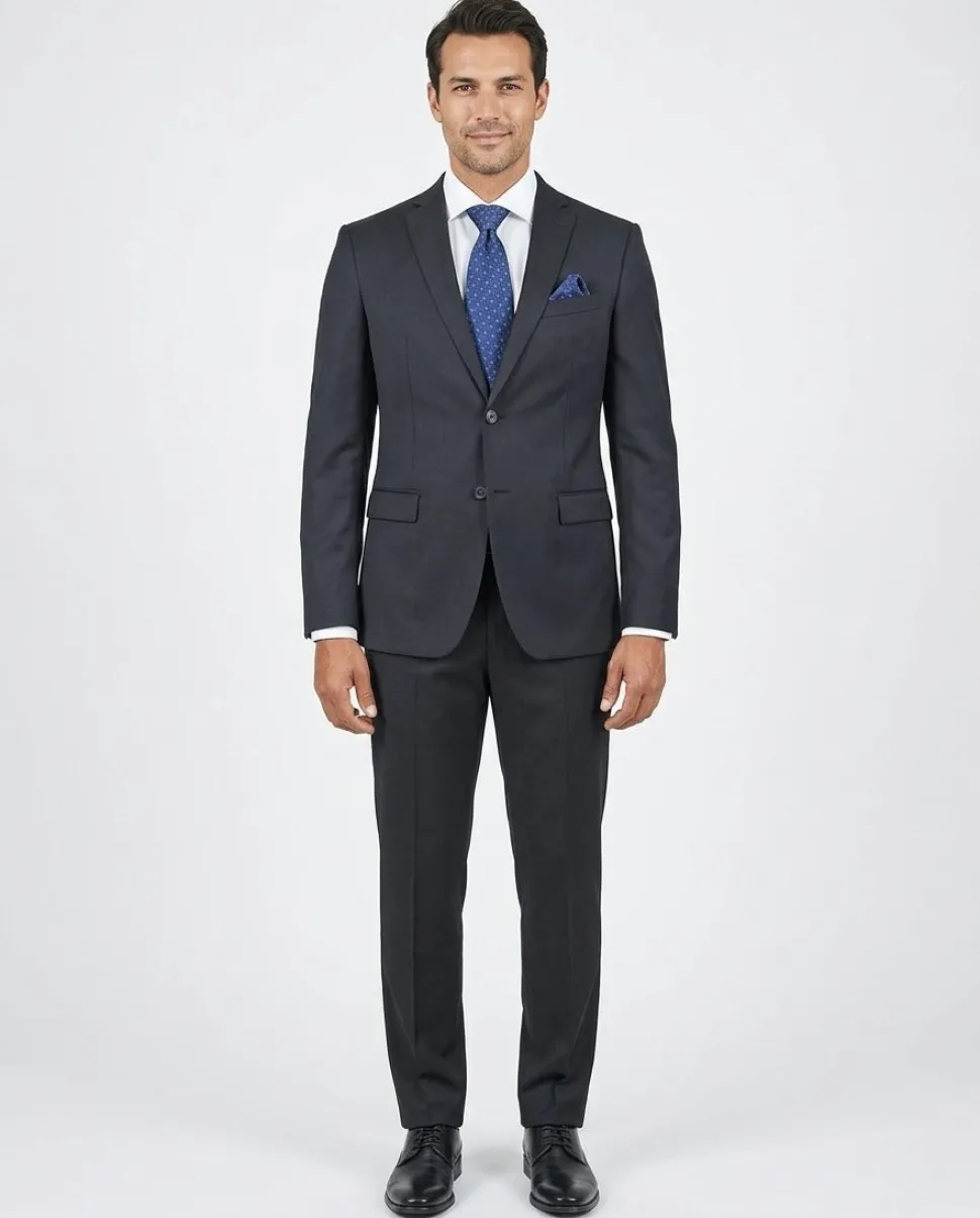 John Varvatos Mens Slim Fit Solid Black Wool Blend 2 Piece Suit