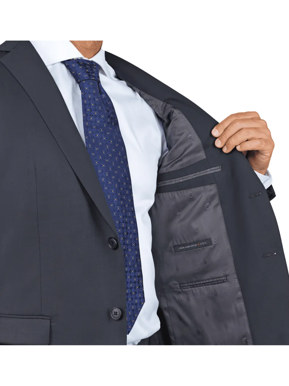 John Varvatos Mens Slim Fit Solid Black Wool Blend 2 Piece Suit