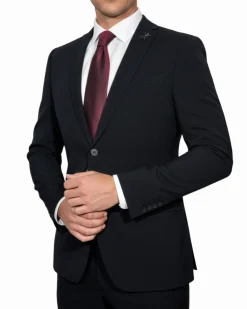 John Varvatos Textured Black Slim Fit Wool Stretch Two Button Blazer Sportcoat