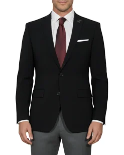 John Varvatos Textured Black Slim Fit Wool Stretch Two Button Blazer Sportcoat