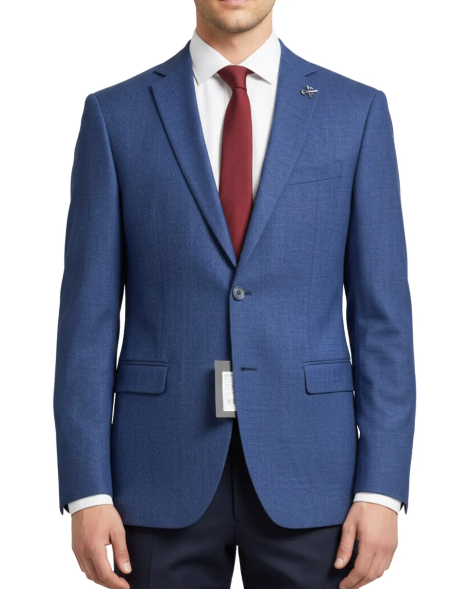 John Varvatos Textured Blue Slim Fit Wool Two Button Blazer Sportcoat