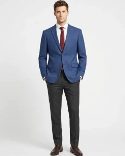 John Varvatos Textured Blue Slim Fit Wool Two Button Blazer Sportcoat